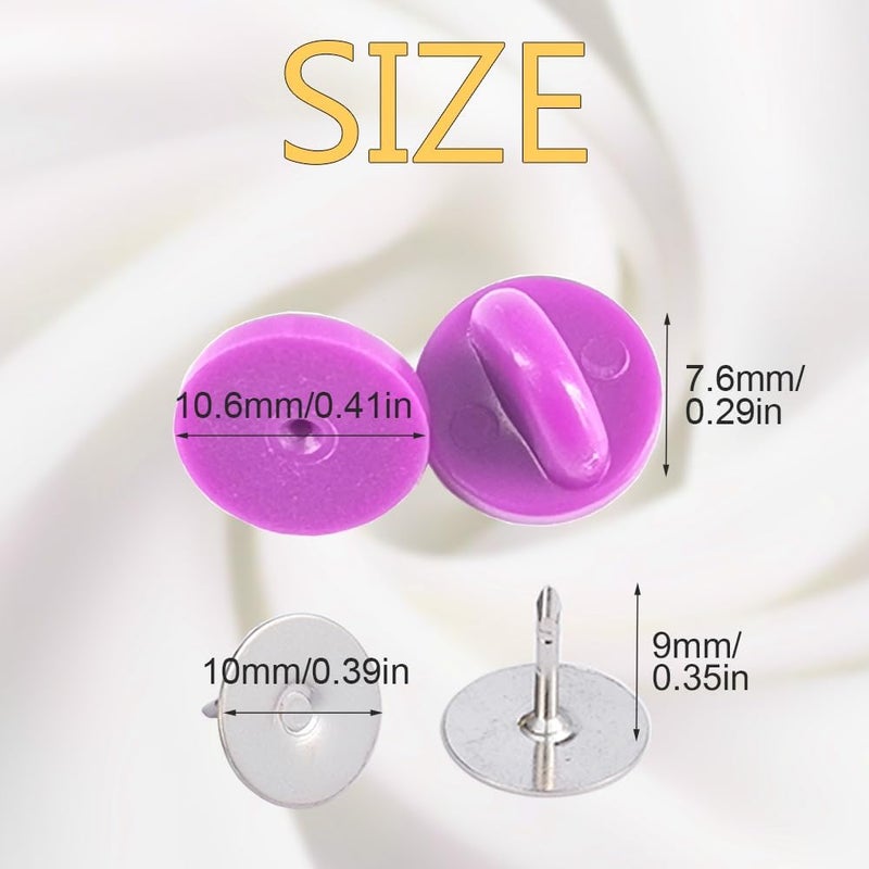 Ruidee 200 Pieces/100 Set Rubber Pin Backs with Tie Tacks Blank Pins, PVC Rubber Pin Back for Uniform Badges Backing Holder Clasp Lapel Pin（Grape Purple） - Image 2